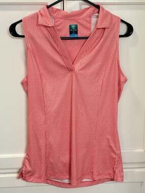 Pro Tour Sleeveless Gingham Printed Polo Shirt Size S Coral Golf Pickleball
